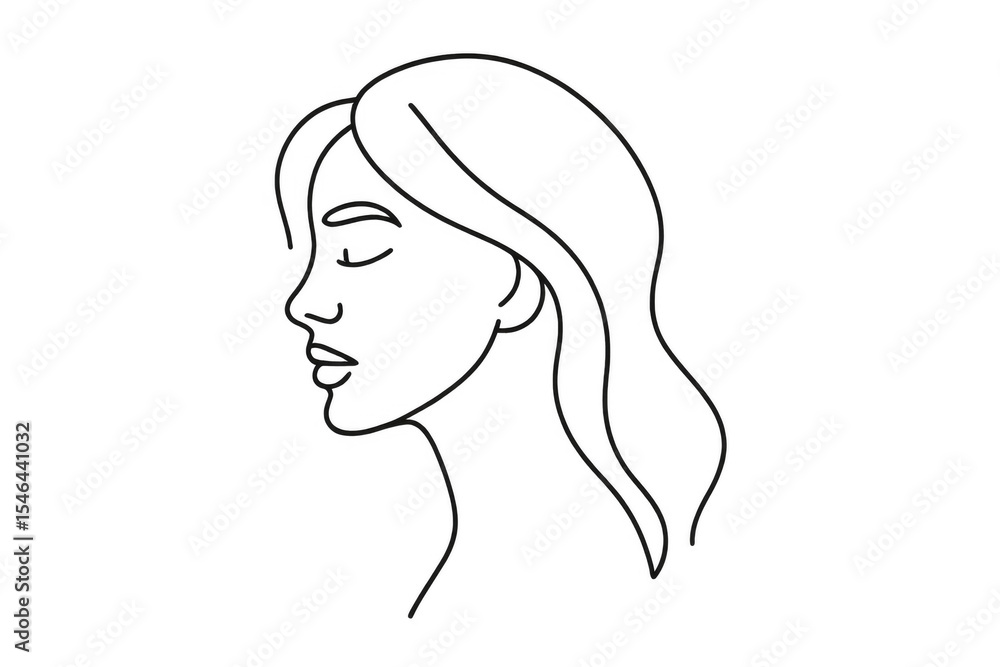 Minimal line artwork depicting feminine profile, highlighting elegant contours and delicate beauty, suitable for wellness branding against transparent background Minimal line artwork depicting feminine profile, highlighting elegant contours and delicate beauty, suitable for wellness branding against transparent background
