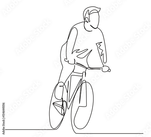 art of a single continuous line of a man riding a bicycle
