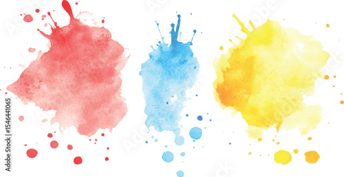 Colorful watercolor brush strokes vector. set of paint splatter illustration. Vibrant watercolor ink blots on white background. Set of watercolor circles multicolored, Colors watercolor paint. 