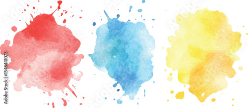 Colorful watercolor brush strokes vector. set of paint splatter illustration. Vibrant watercolor ink blots on white background. Set of watercolor circles multicolored, Colors watercolor paint. 