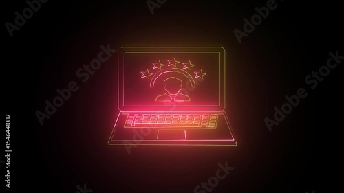 Red-Yellow Glowing Laptop with Gear Icon Animation | 4K Neon Settings UI Graphic on Dark Background