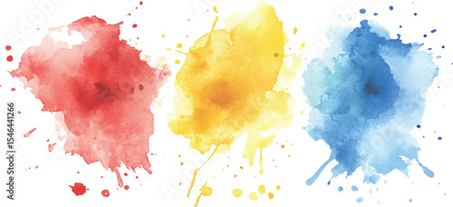 Colorful watercolor brush strokes vector. set of paint splatter illustration. Vibrant watercolor ink blots on white background. Set of watercolor circles multicolored, Colors watercolor paint. 