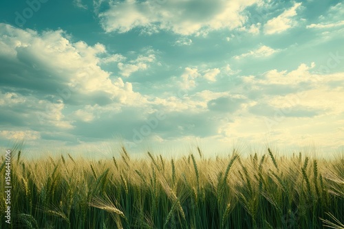 High Detail Image of Barley Grain Field Under the Sky Full of Clouds
