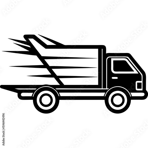 Fast delivery truck isolated on white background moves quickly