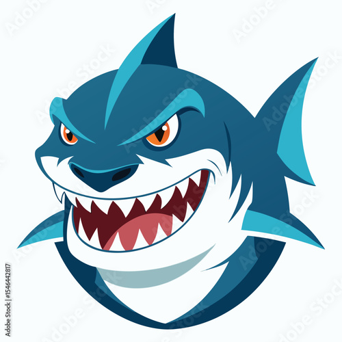 Aggressive Blue Shark Mascot Head - Fierce Ocean Predator Cartoon Illustration