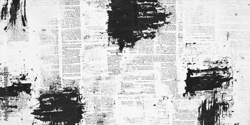 Old white newspaper paper grunge vintage background. Vector black and white vintage grunge newspaper collage background with newspaper seamless pattern with black and white.