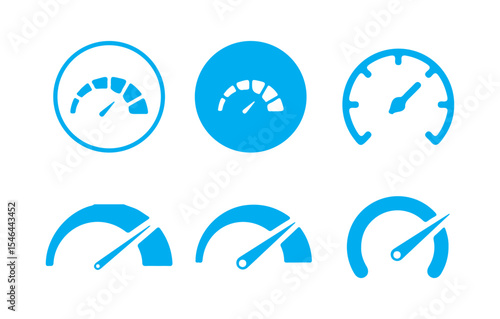 Blue Speedometer and Gauge Icons Set. Vector Dashboard Indicators. Victor illustration eps 10