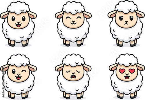vector illustration of sheep ewe funny cute cartoon mascot character cartoon with 6 poses 03