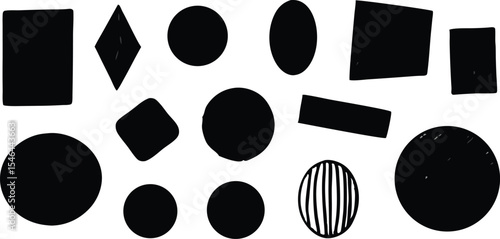 Hand drawn black shapes and geometric forms