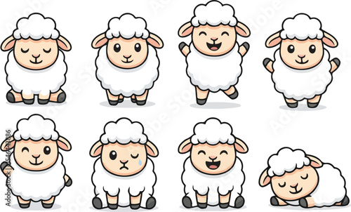 vector illustration of sheep ewe funny cute cartoon mascot character cartoon with 8 poses 