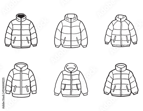 set of puffer jacket sketch icon line art vector illustration