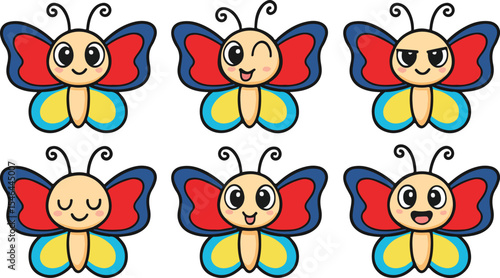 vector illustration of butterfly insect funny cute cartoon mascot character cartoon with 6 poses 01
