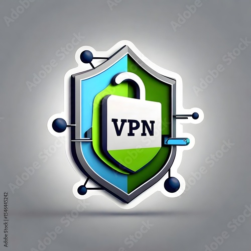 A stylized shield with an open padlock containing the letters  vpn  symbolizing secure and private internet access