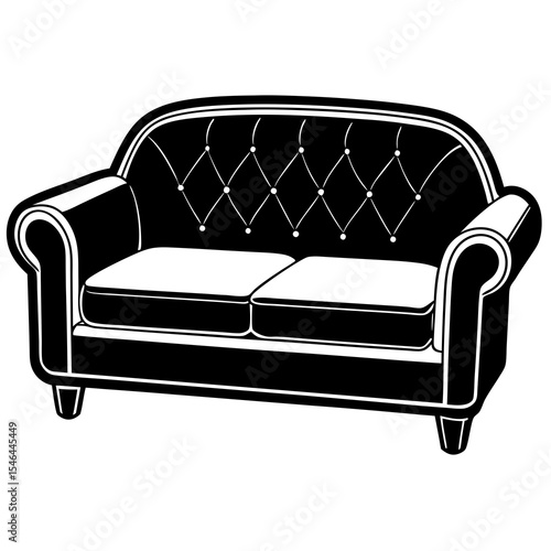 Elegant sofa isolated on white background with tufted design