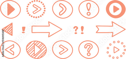 Hand drawn play buttons and navigation icons