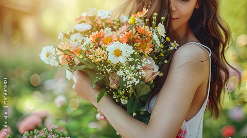 Fototapeta premium beautiful young woman with flowers