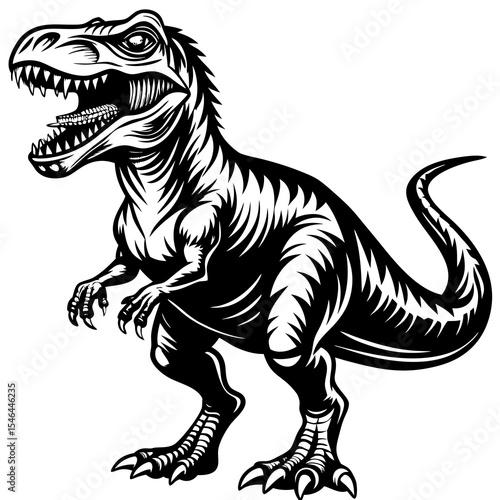 Tyrannosaurus rex dinosaur in black and white vector illustration