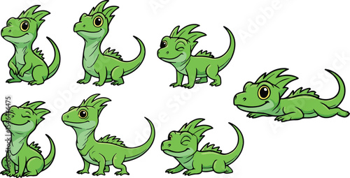 vector illustration of basilisk lizard salamander reptile funny cute cartoon mascot character cartoon with 7 poses 02