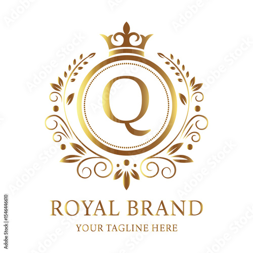 Company vector logo design Q with gold star symbol for business celebration