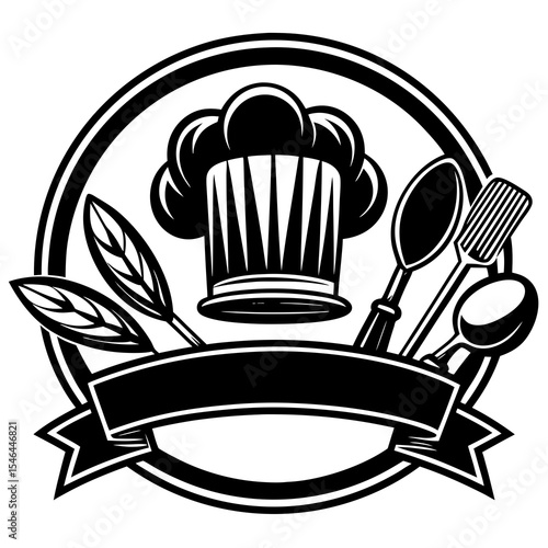 Chef hat and cooking utensils isolated on white background
