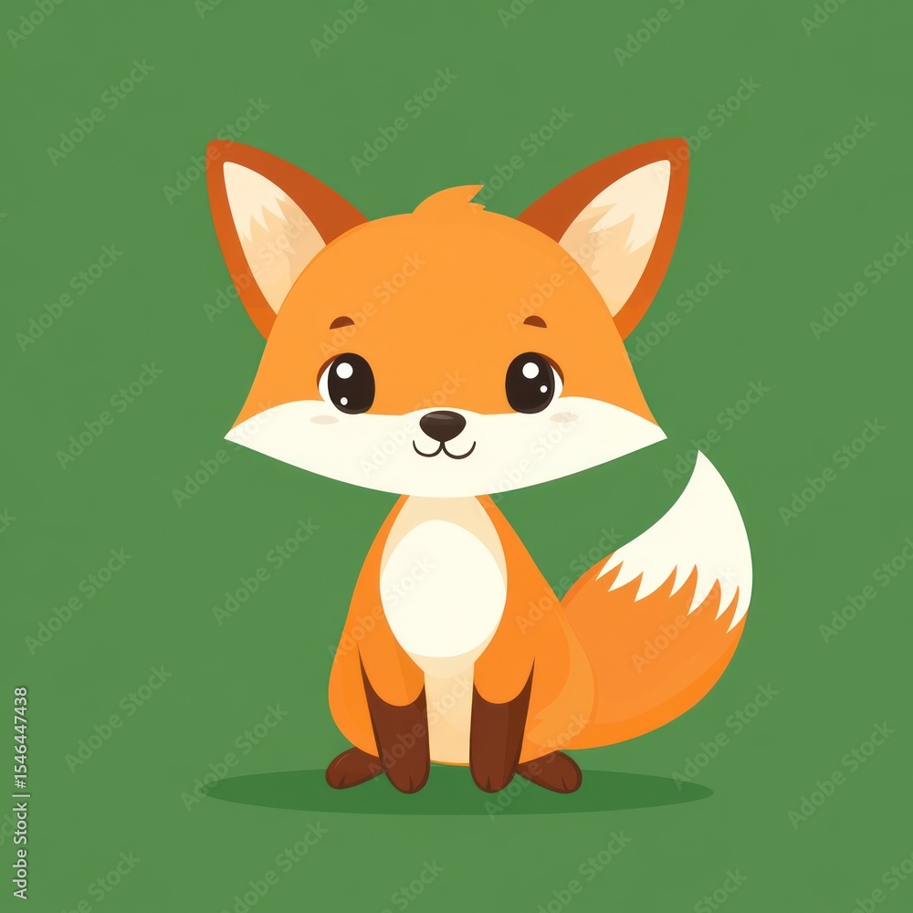 Obraz premium Cute cartoon fox on a green background