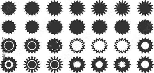 Spiky sunburst shape elements in various styles