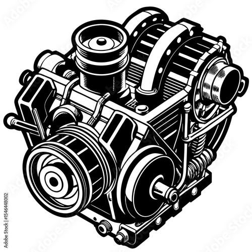 Detailed engine illustration isolated on white background