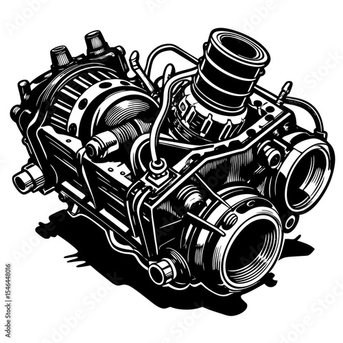 Detailed engine illustration isolated on white background