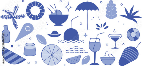 Summer vacation elements illustrations blue and white