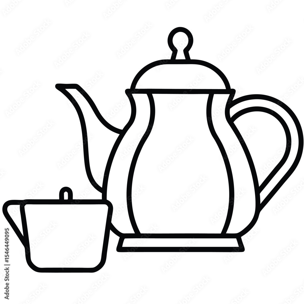 Obraz premium Line art teapot and creamer set illustration