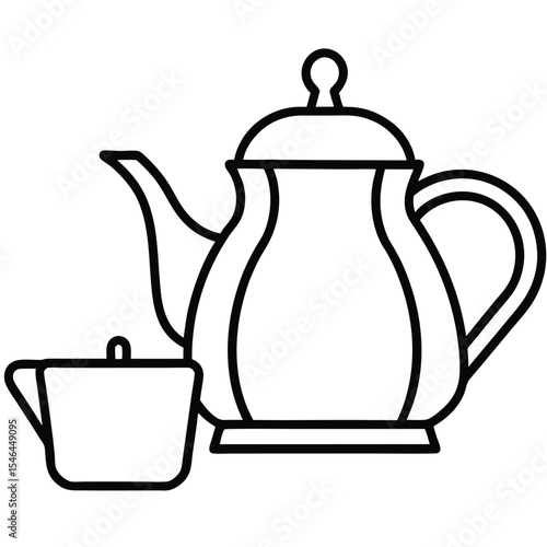 Line art teapot and creamer set illustration
