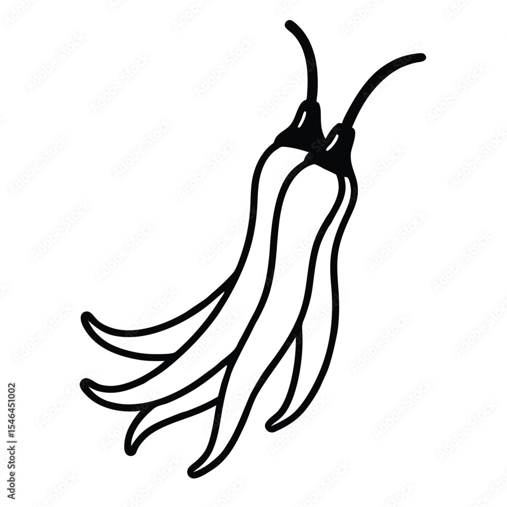 Hand drawn illustration of two long green chili peppers Hand drawn illustration of two long green chili peppers
