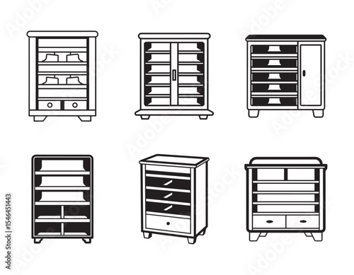 set of shoe rack cabinet icon line art  vector illustration