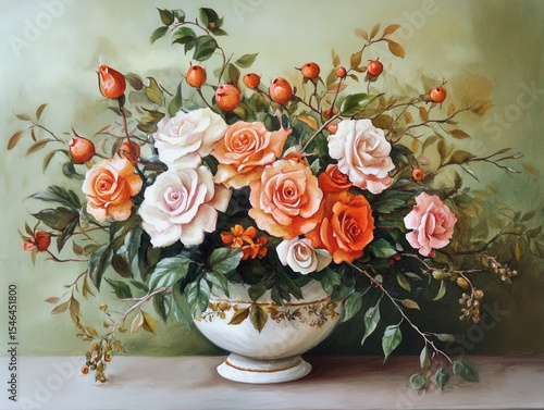 vibrant picture of Watercolor arrangement with beautiful rose bouquet
