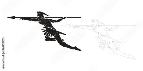 Leaping spartan warrior silhouette