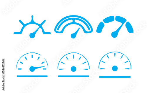 Blue Speedometer and Gauge Icons Set. Vector Dashboard Indicators. Victor illustration eps 10