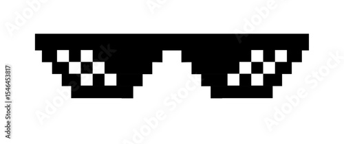 Cool Pixel Shades: An up-close shot of a pair of black pixelated sunglasses, showcasing a retro-chic vibe and evoking a sense of bold style.