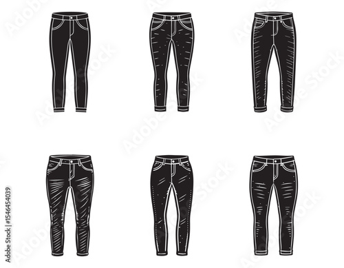 set of skinny jeans sketch icon silhouette vector illustration