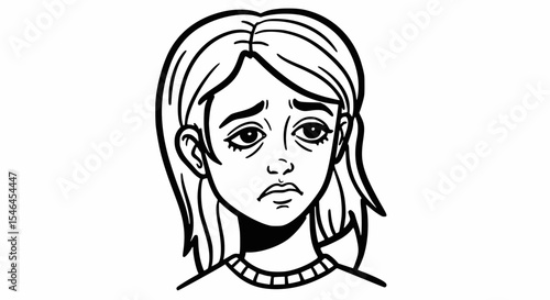 portrait of a girl | Make the line art drawing of the sad woman into a watercolor painting with muted blue and gray tones