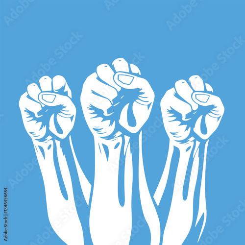 Three raised fists in a powerful artistic style concept vector illustration design.