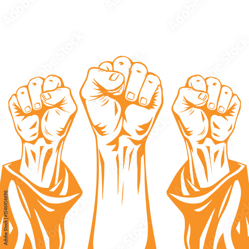 Three raised fists in a powerful artistic style concept vector illustration design.