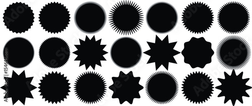 Set of circles with zigzag edges, silhouette stickers circle,circle shapes & star shapes offer price tag, rounded starburst zigzag badge, discount and sale label stickers, circle sticker, wavy edge,
