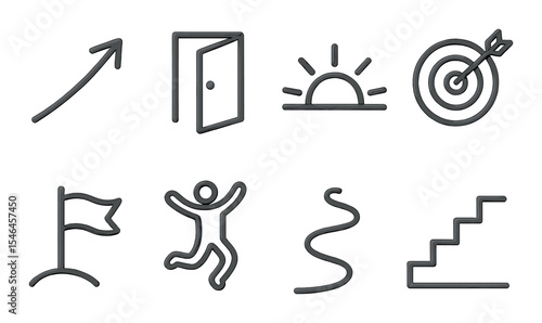 Motivational icons set in silhouette style – inspiring, goal-driven symbol designs