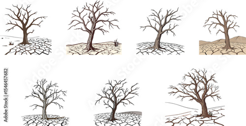 barren soil with tree set vector illustration