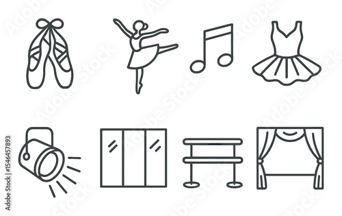 Ballet icons set – outline, dance and performance art symbols in a sleek style
