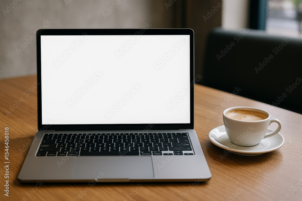 Laptop with Blank Screen on Coffee Table Desk Laptop with Blank Screen on Coffee Table Desk