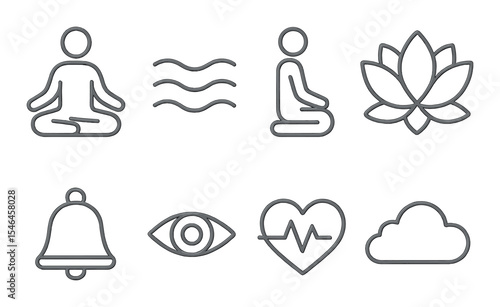 Mindfulness and meditation icons set – line, wellness and relaxation symbols