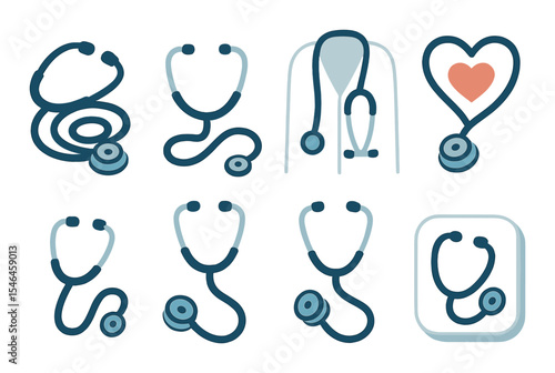 Medical stethoscope icons set – outline, healthcare and doctor tool symbols