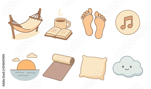Relaxed lifestyle icons set – flat, simple and minimalist leisure and comfort symbols