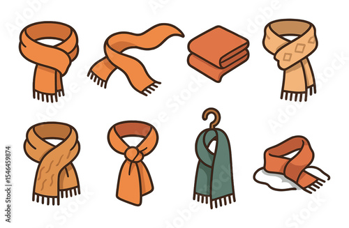 Stylish scarf icons set – line, chic and fashionable design elements